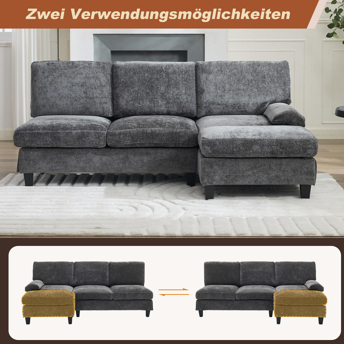 ECKSOFA L-Form, Stoff mit Schlaffunktion, 194/118/81 cm, Grau - Grau, Textil (118/194cm) - Redom