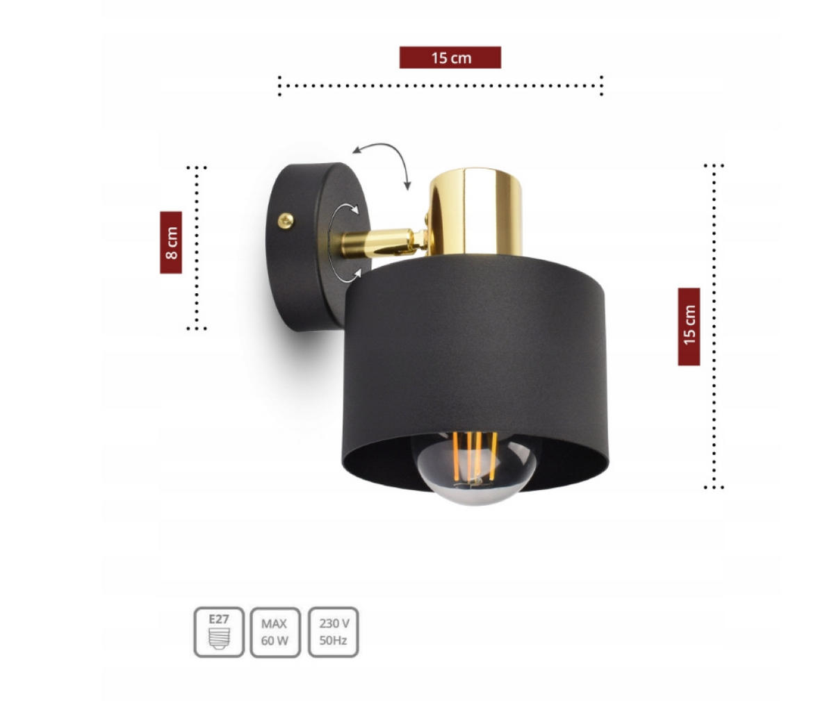 WANDLEUCHTE - Goldfarben/Schwarz, Metall (15/15/15cm) - kiki design