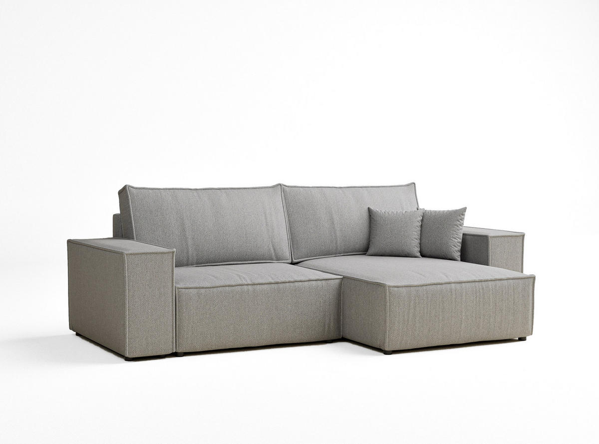 ECKSOFA MIT SCHLAFFUNKTION Zaya Hellgrau Webstoff - Hellgrau/Schwarz, Holz/Holzwerkstoff (255/148cm) - Maison de Reve
