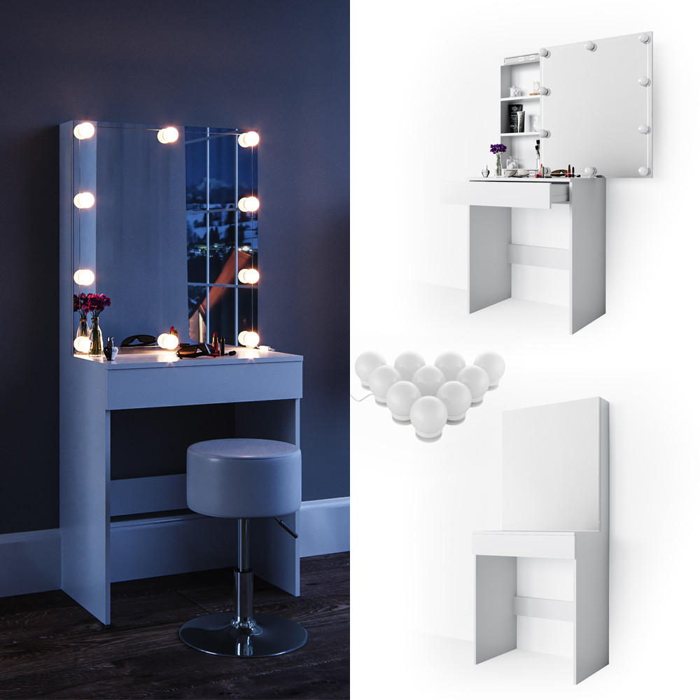 SCHMINKTISCH Melle Weiß 68 cm mit LED Beleuchtung - Weiß, Holzwerkstoff (68/155/42cm) - Vicco