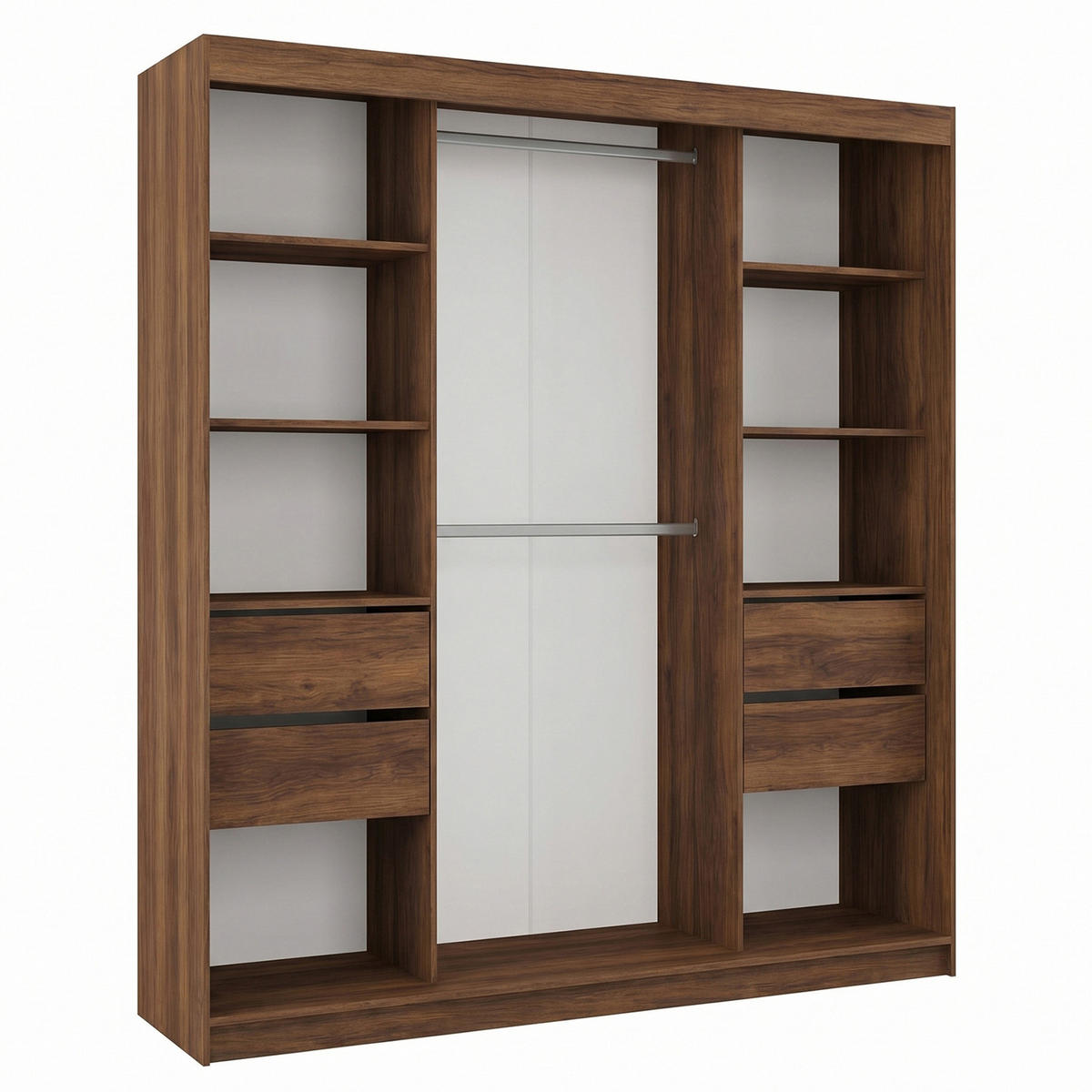 SCHWEBETÜRENSCHRANK Helios II mit Schubladen und Lamellen 200/216/61 Walnuss+Schwarz - Walnussfarben, Holzwerkstoff (200/216/61cm) - Beautysofa