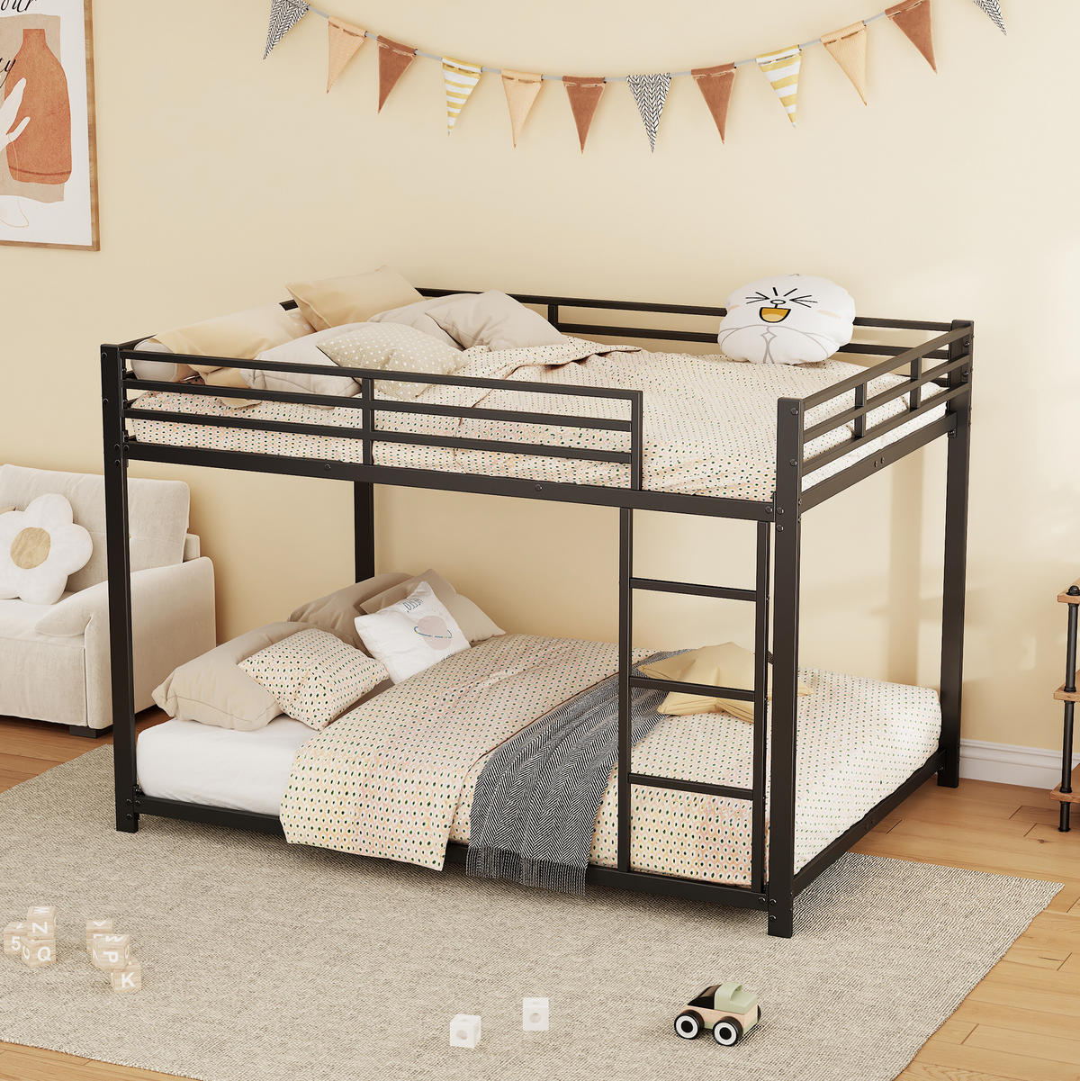 ETAGENBETT Kinderbette 140/200 cm aus Metall mit 26 cm Sicherheitsleisten Schwarz - Schwarz, Metall (140/200cm) - Modenvie