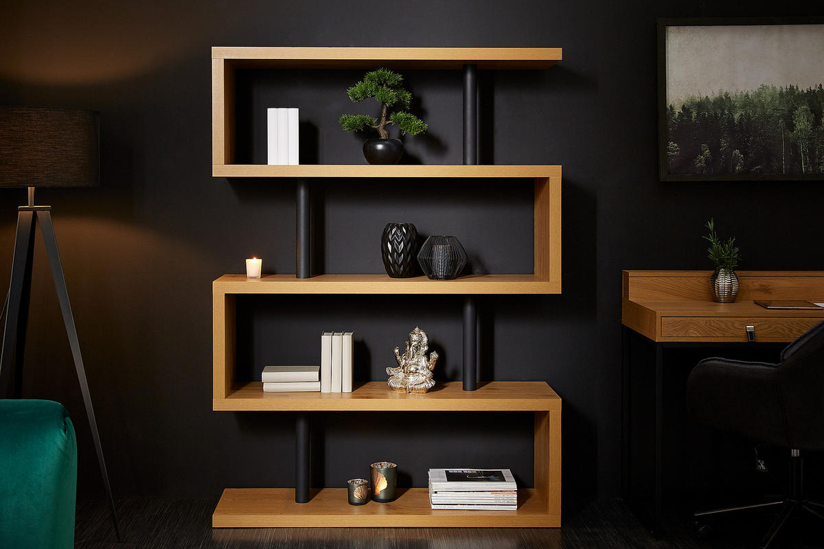 STANDREGAL SNAKE Schichtholz Natur 165 cm - Schwarz/Braun, Holzwerkstoff/Metall (120/165/35cm) - riess-ambiente