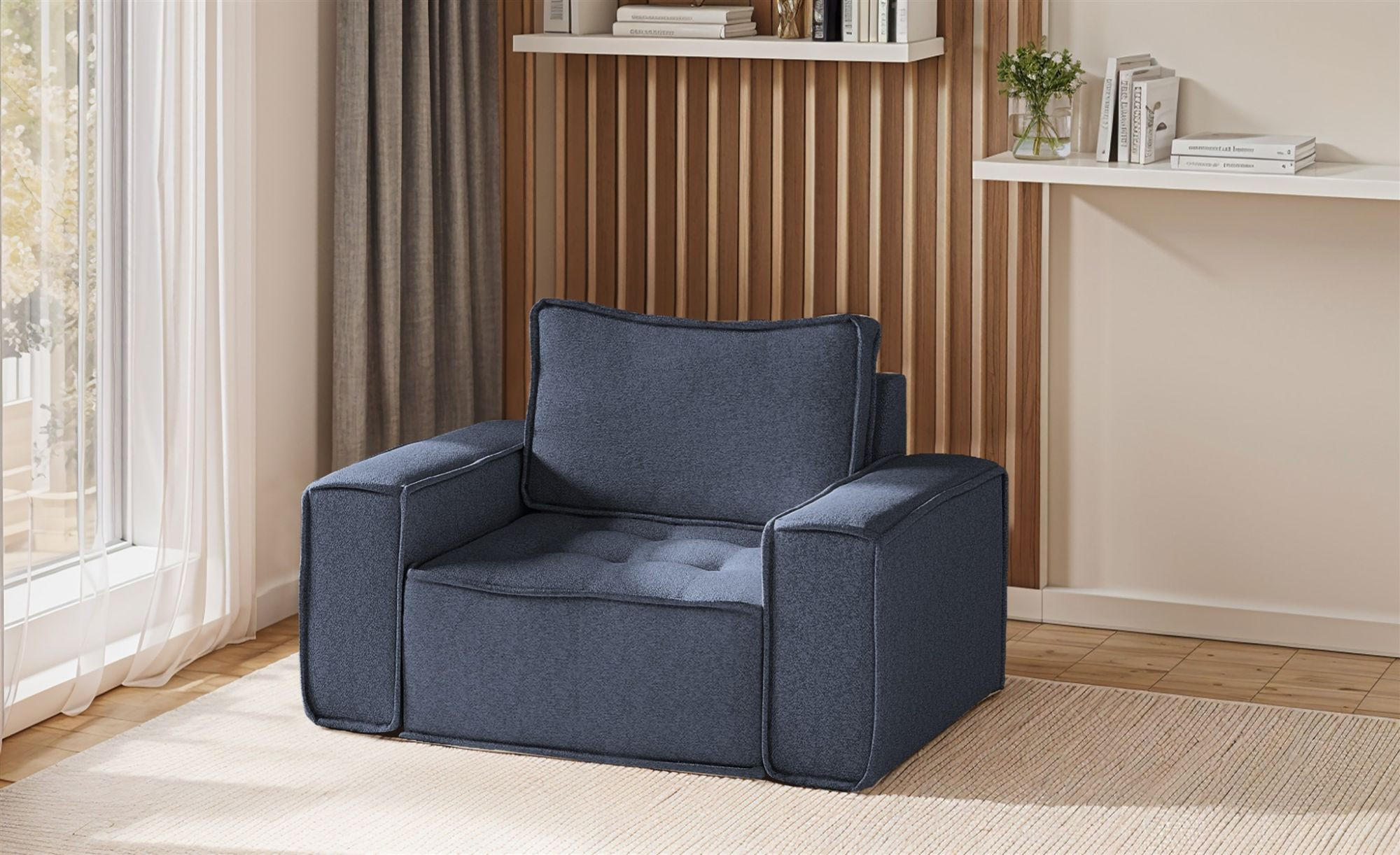 SESSEL Sande In Raven - Blau, Holzwerkstoff/Textil (132/85/90cm) - Fun Möbel