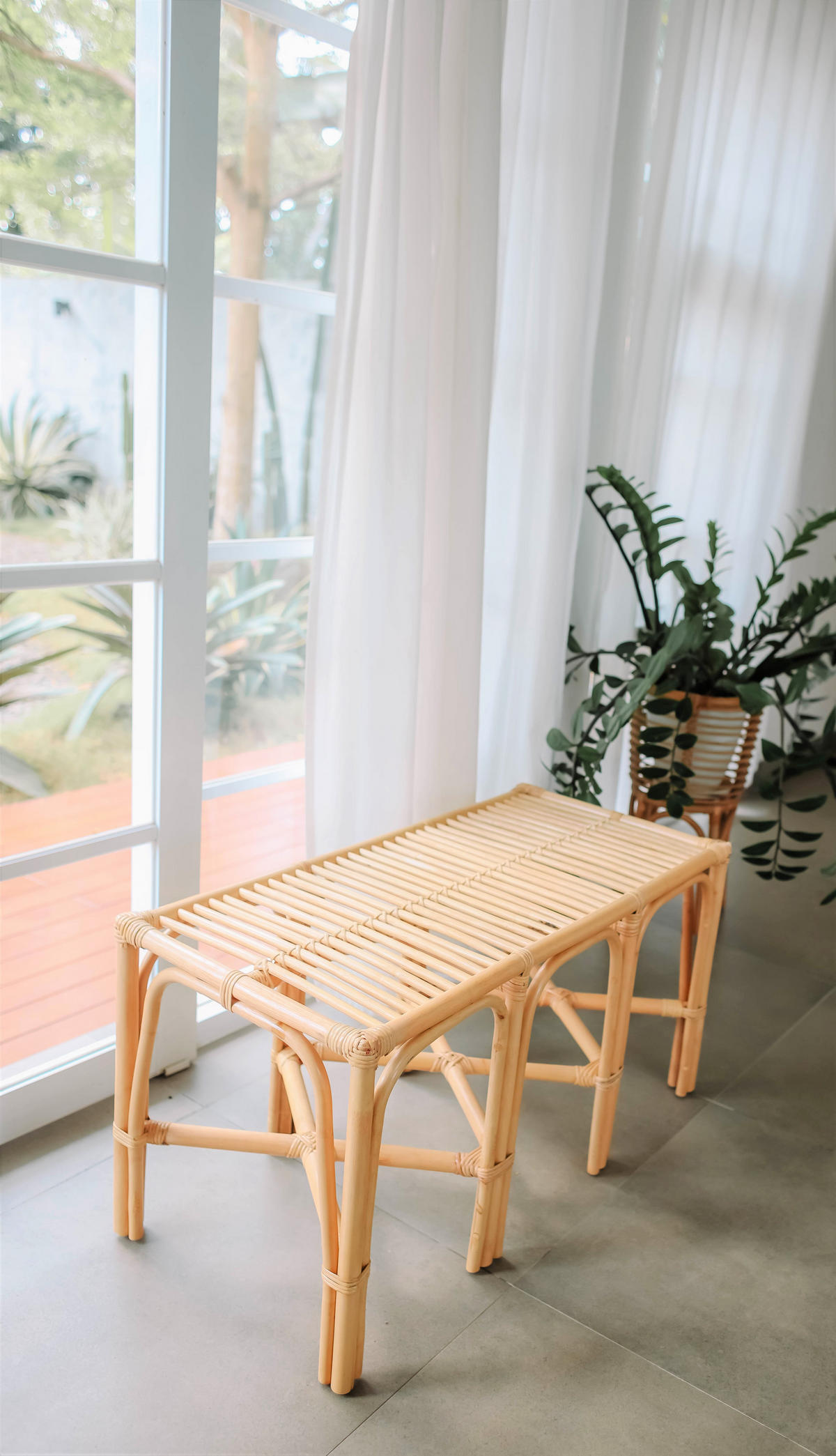 SITZBANK Rattan Beige - Braun, Holz (90/51/42cm) - Nordlys