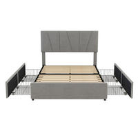 POLSTERBETT 140/200 cm grau mit vier Schubladen und höhenverstellbarem Kopfteil - Grau, Textil (140/200cm) - OKWISH