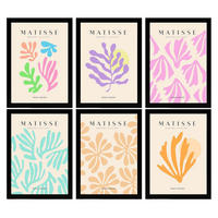 POSTER Set Mit 6 Illustrationen Von Henri Matisse Pastellfarben A3 Schwarzer Rahmen - Schwarz, Papier (29/3cm) - Nacnic
