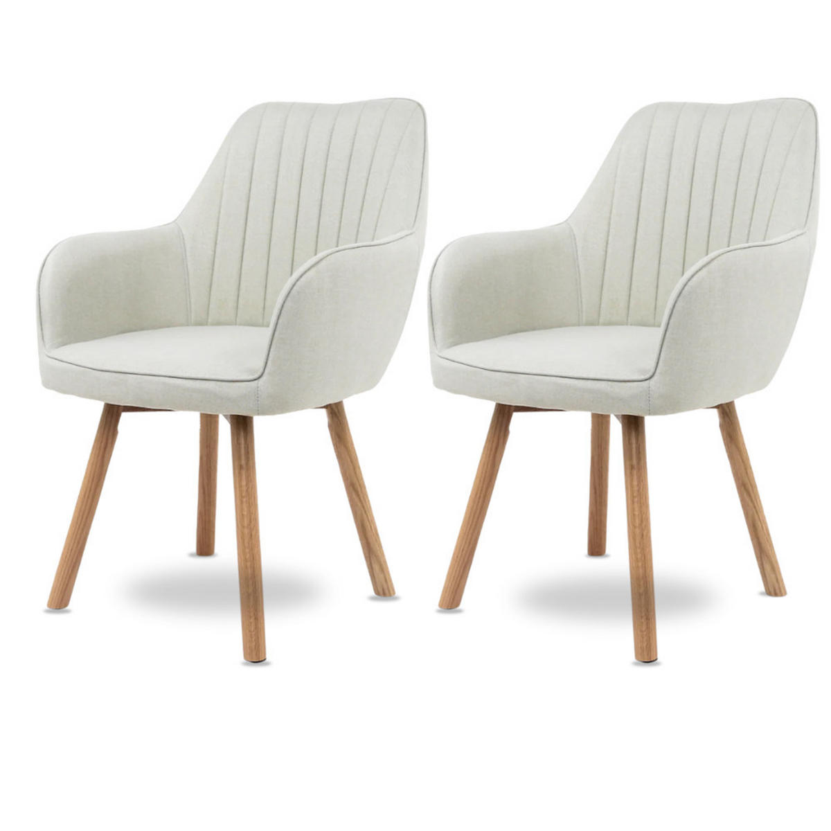 ESSZIMMERSTÜHLE 2er-Set ELLA Stoffbezug Beige Eichenholz - Beige, Eichenholz/Holz (47/85/47cm) - DELUKE