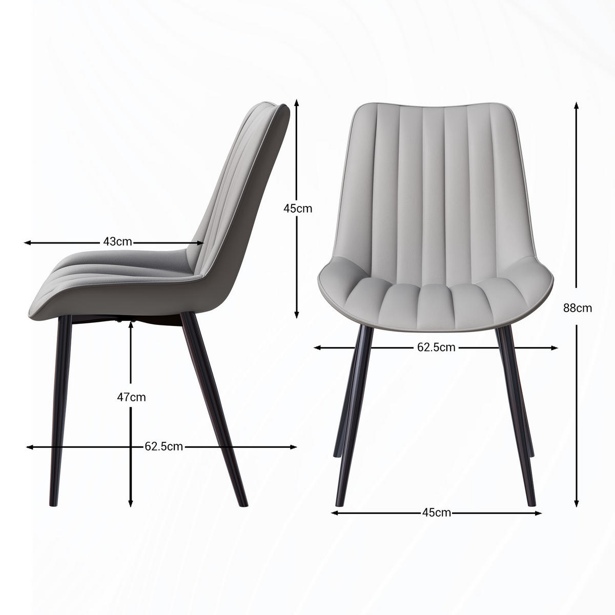 STUHL-SET 2 Stück aus Samt in Modernem Stil-YZ1 - Hellgrau, Textil/Metall (62.5/88/53cm) - HOMAVO