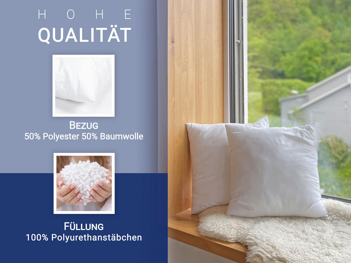 KISSEN, 2er-Set, 40x40 cm, 50% Polyester, 50% Baumwolle, Weiß - Weiß, Textil (40/40cm) - Zollner