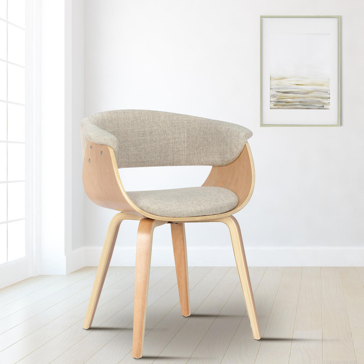 STUHL Stoff Creme - Eukalyptusholzfarben/Creme, Holz/Textil (60/75/55cm) - CLP