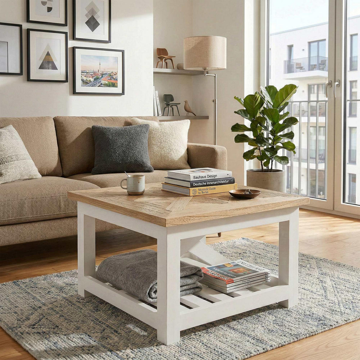 COUCHTISCH Tilly Ablage 60x60x40cm Holz Natura Beistelltisch - Naturfarben, Holz (60/60/40cm) - DELUKE