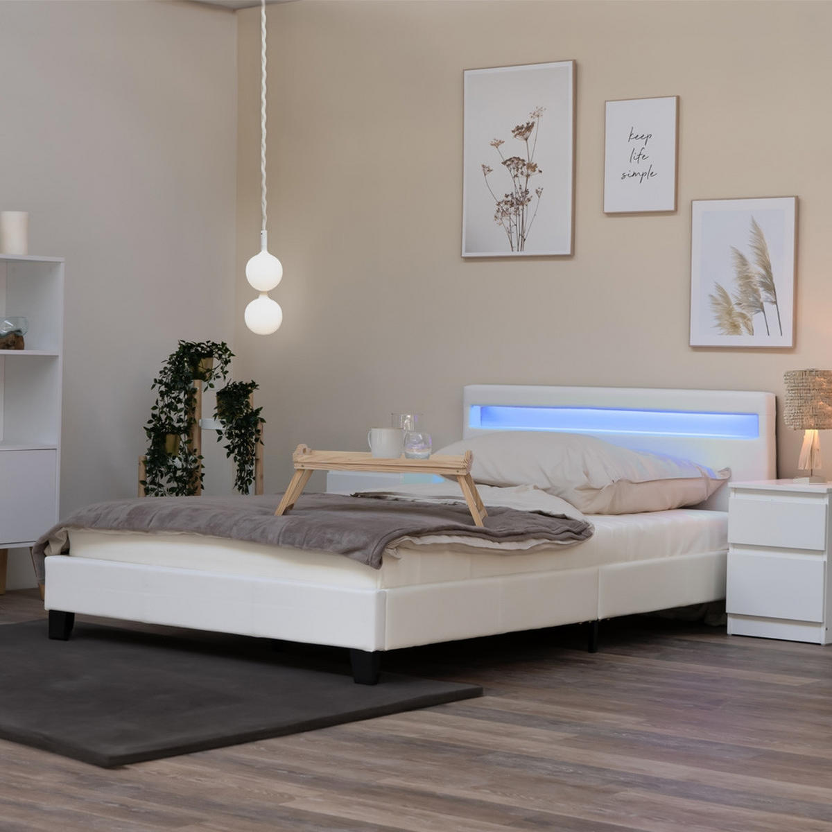 LED BETT ASTRO - Weiß, 140 x 200 cm - Weiß, Kunststoff - Home Deluxe
