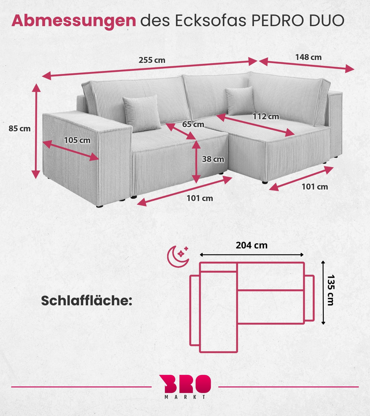 ECKSOFA Pedro Duo mit Schlaffunktion Grün Cord - Grün, Textil (246/153cm) - Bromarkt
