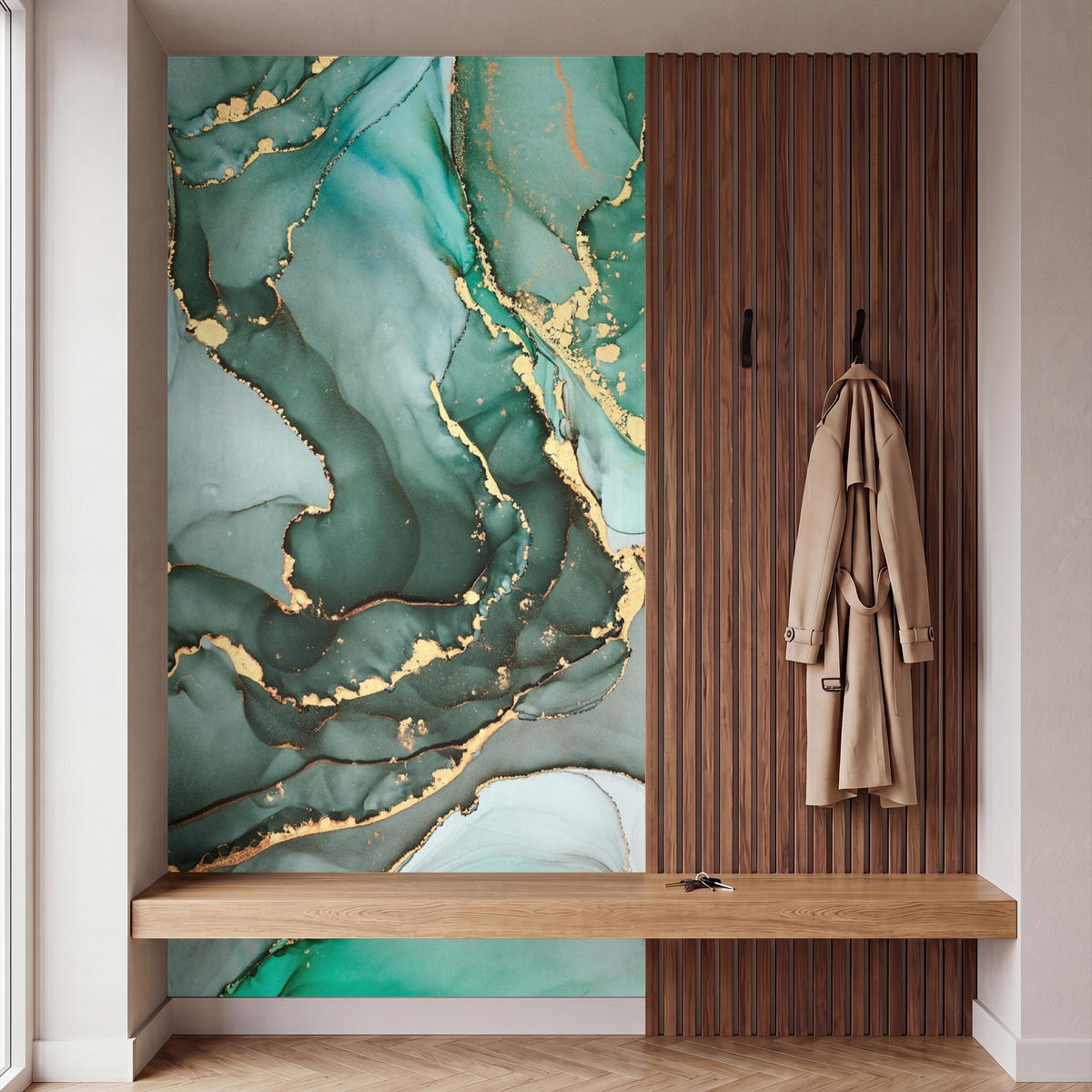 TAPETE - Gold - Marmor - Grün - Luxus - Marmoroptik - Grau - 140x300 cm - Grün, Papier (140/300cm) - OnlyWow