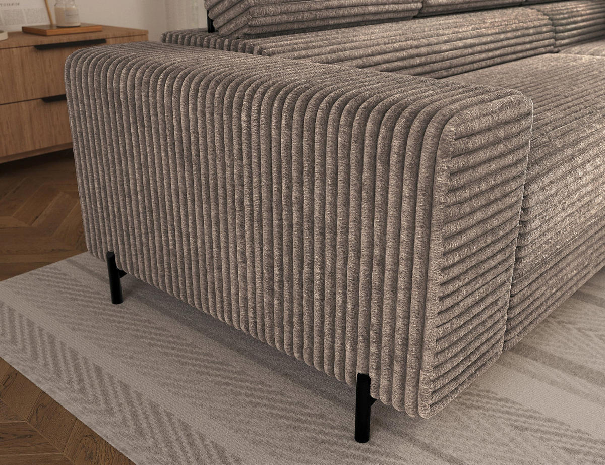 ECKSOFA COLESIO L-Form, Schlaffunktion, Bettkasten, verstellbare Kopfstützen, Wellenfederung, Metallfüße, breiter Cordstoff - Beige/Schwarz, Kunststoff/Metall (204/269cm) - Wohnideebilder