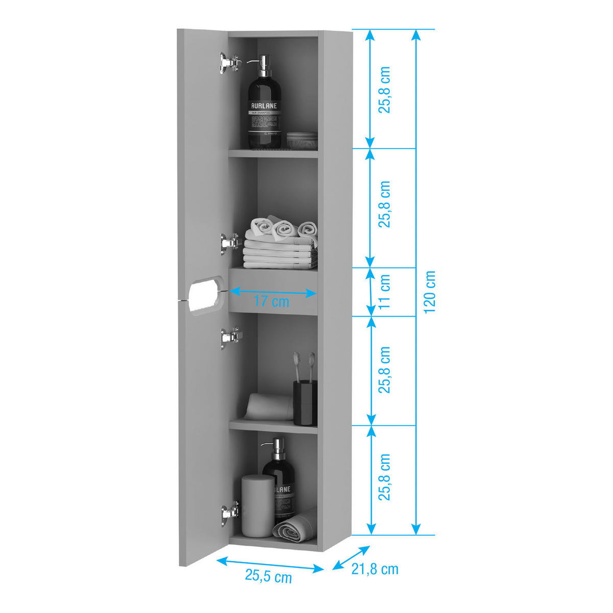 HOCHSCHRANK mit 2 Türen - Olivgrün, Holzwerkstoff (22/120/26cm) - home24