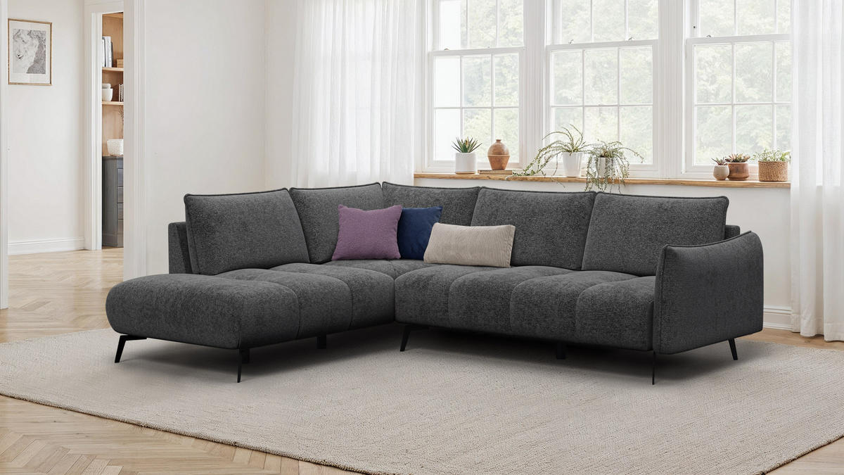 ECKSOFA AERA 5-Sitzer links, dunkelgrau - Dunkelgrau/Schwarz, Holz/Textil (268/206cm) - Courtois Laville