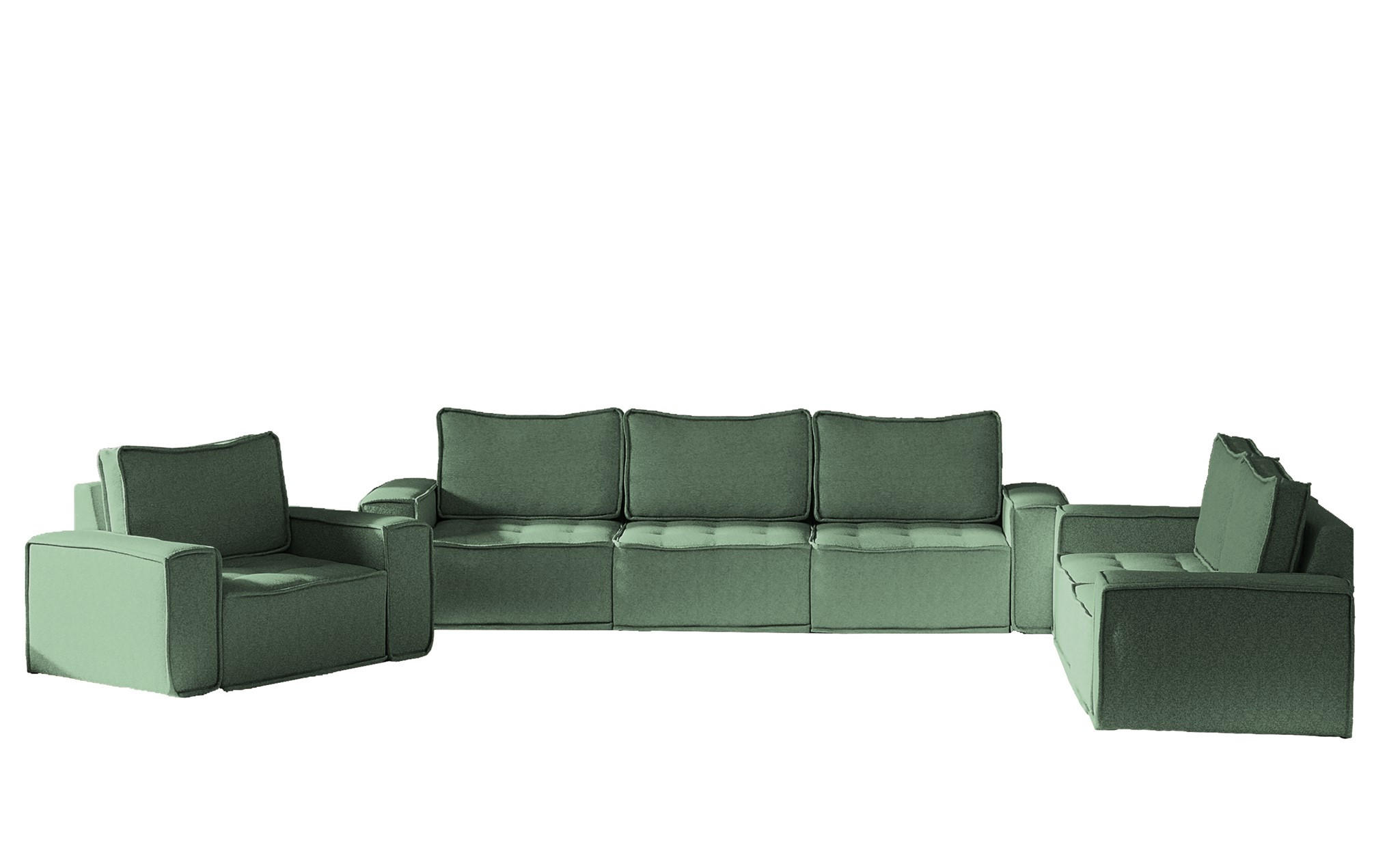 SOFASET Sande 3-2-1 In Raven - Grün, Holzwerkstoff/Textil (292/85/90cm) - Fun Möbel