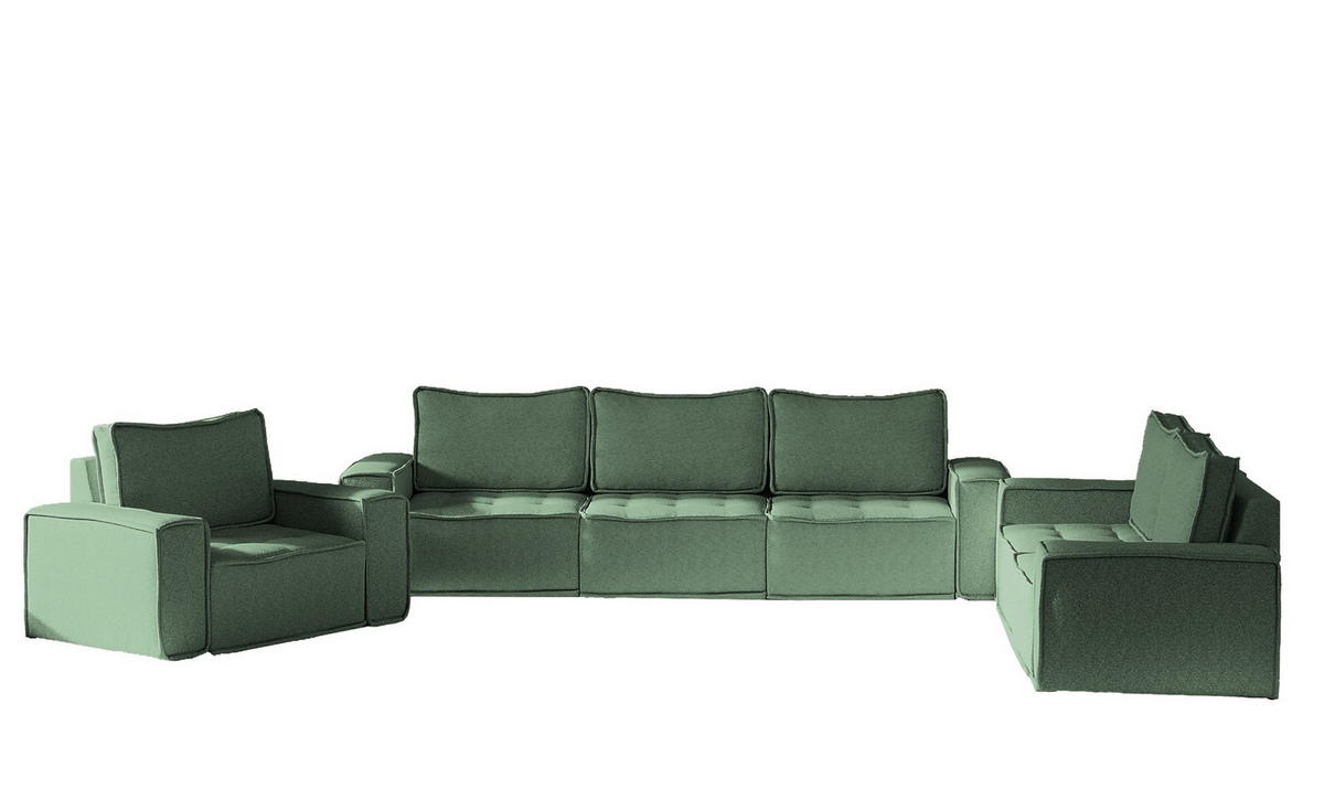 SOFASET Sande 3-2-1 In Raven - Grün, Holzwerkstoff/Textil (292/85/90cm) - Fun Möbel