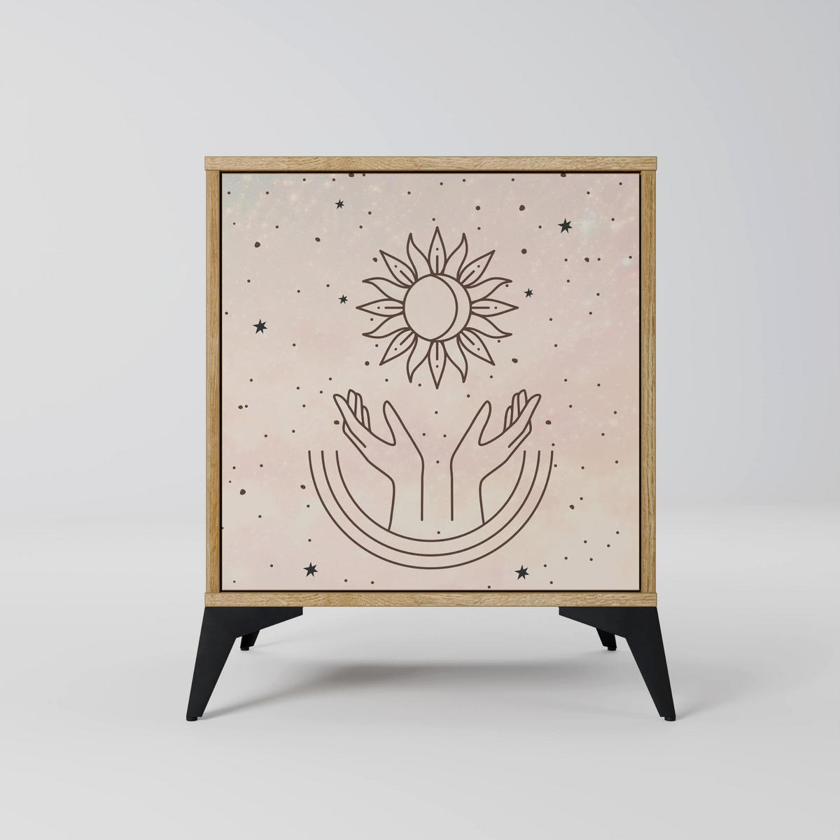 SIDEBOARD DELICATE BEAUTY, Eichefarben, 57,5x42x77,5 cm, Schräge Buchenholzfüße - Eichefarben/Buchefarben, Holzwerkstoff/Buchenholz (57.5/77.5/42cm) - SpaceRebels