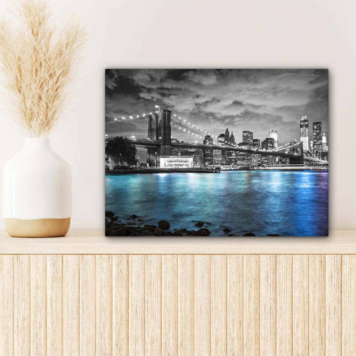 LEINWANDBILD New York - Skyline - Stadt - Blau Wandbild 40x30 cm - Blaugrau, Textil (40/30cm) - MuchoWow