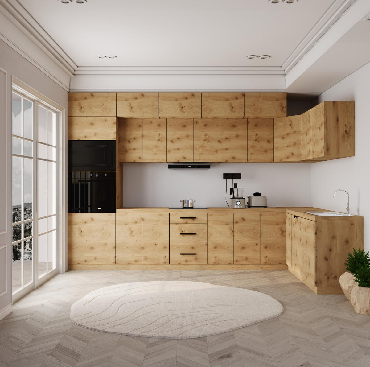 WINKELKÜCHE 360cm x 200cm- Langen KL10-M360 - in Artisan Eiche - Eiche Artisan, Holz/Metall (560/248/58cm)