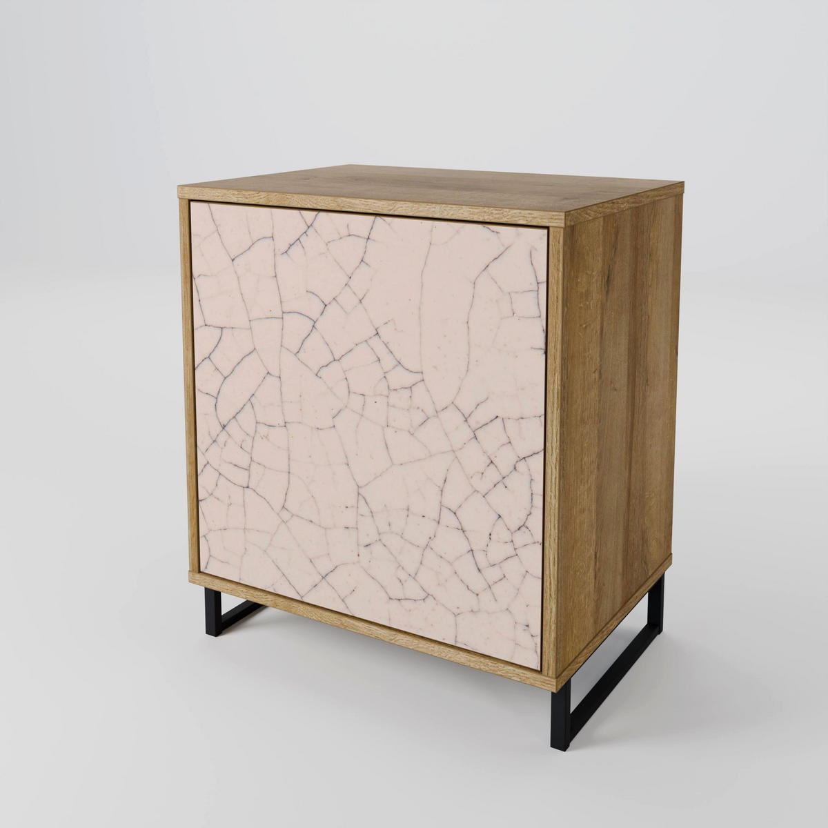 SIDEBOARD CERAMIC TEXTURE, Eichefarben, 57,5x42x70,5 cm, Schwarze Metall-Sternfüße - Eichefarben/Multicolor, Holzwerkstoff/Metall (57.5/70.5/42cm) - SpaceRebels