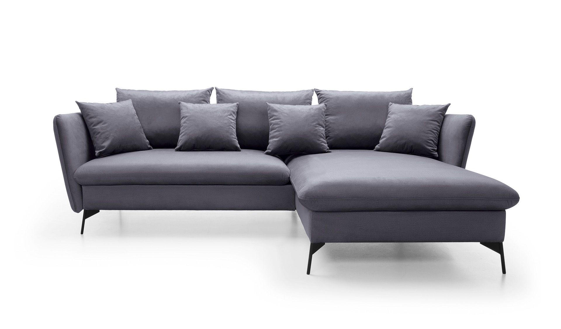 ECKSOFA FERRO Grau Velours-Stoff mit Schlaffunktion - Grau, Holz (258/167cm) - MASSENO
