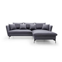 ECKSOFA FERRO Grau Velours-Stoff mit Schlaffunktion - Grau, Holz (258/167cm) - MASSENO