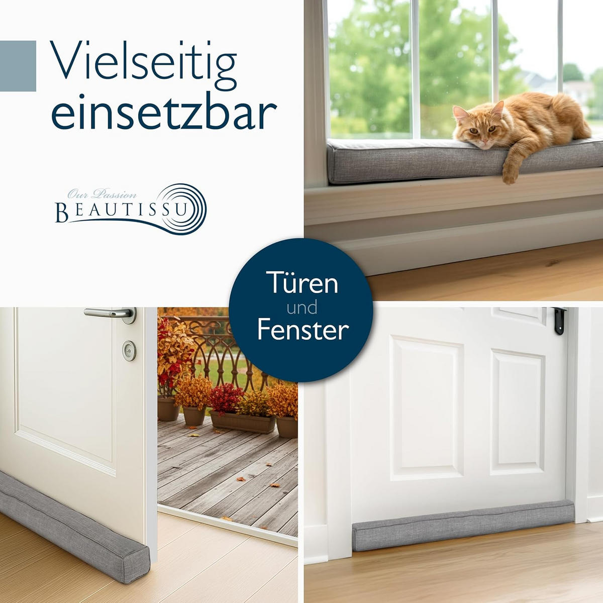 ZUGLUFTSTOPPER Levante OM 6,5x100cm Grau (2tlg) - Grau, Textil (6/100cm) - Beautissu 