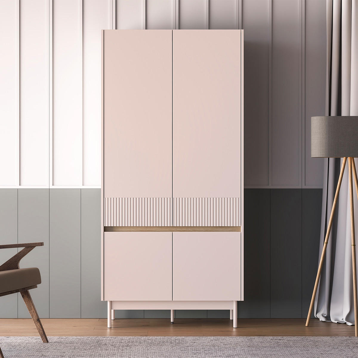 SCHRANK 4 Türen Connie Kaschmir und Holz - Beige, Holzwerkstoff (91.9/192.8/53cm) - Petits-meubles