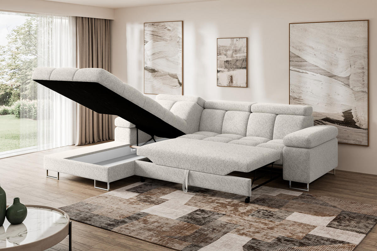 ECKSOFA mit Schlaffunktion Ottomane Links COMA L 271x203x79 Hellgrau Tissu - Hellgrau, Holzwerkstoff/Textil (271/203cm) - ALTDECOR