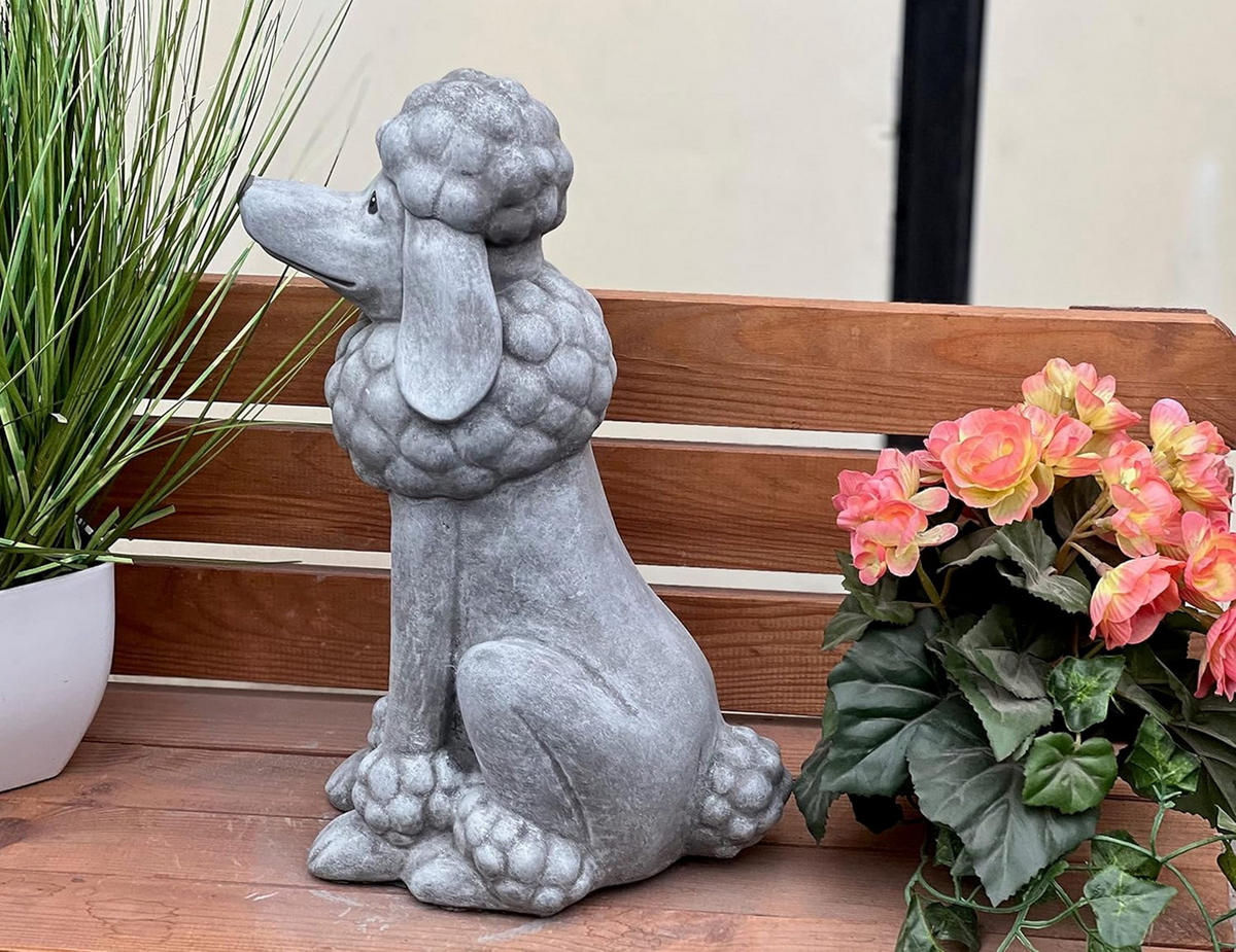 STEINFIGUR Königspudel Pudel Betsy frostfest Steinguss massiv - Grau, Stein (15/39/22cm) - stoneandstyle
