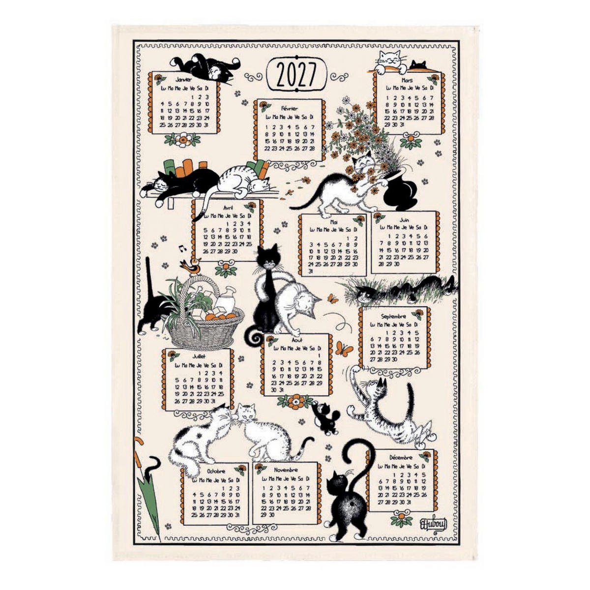 GESCHIRRTUCH Dubout Ribambelle chats calendrier 2027 ekrü 48 x 72 cm - Weiß, Textil (48/72cm) - Winkler