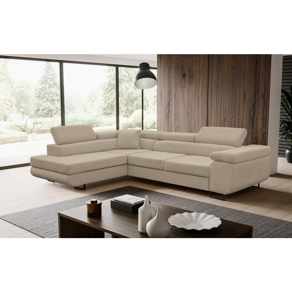 Thumbnail - Venasi Möbel Ecksofa, Beige, Textil, 3-Sitzer, L-Form, Ottomane links, 275x202 cm, Wohnzimmer, Sofas & Couches, Wohnland...