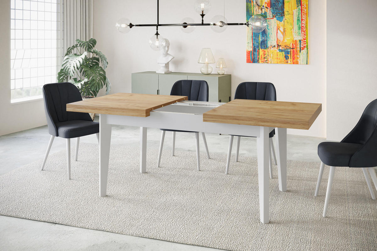 ESSZIMMERTISCH SKANDI, ausziehbarer Tisch: 120-160X80X78 cm, Farbe: CRAFT, mit Holzbeinen in Farbe Weiß - Weiß/Braun, Holzwerkstoff (120/80/78cm) - Alpi-Möbel