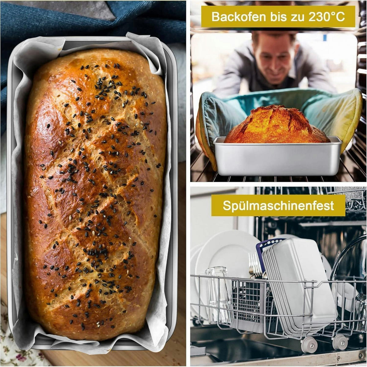 BROTBACKFORM 4er Set Edelstahl 23,5 x 12,6 x 6 cm - Silberfarben, Metall (12.7/6.2/23.4cm)