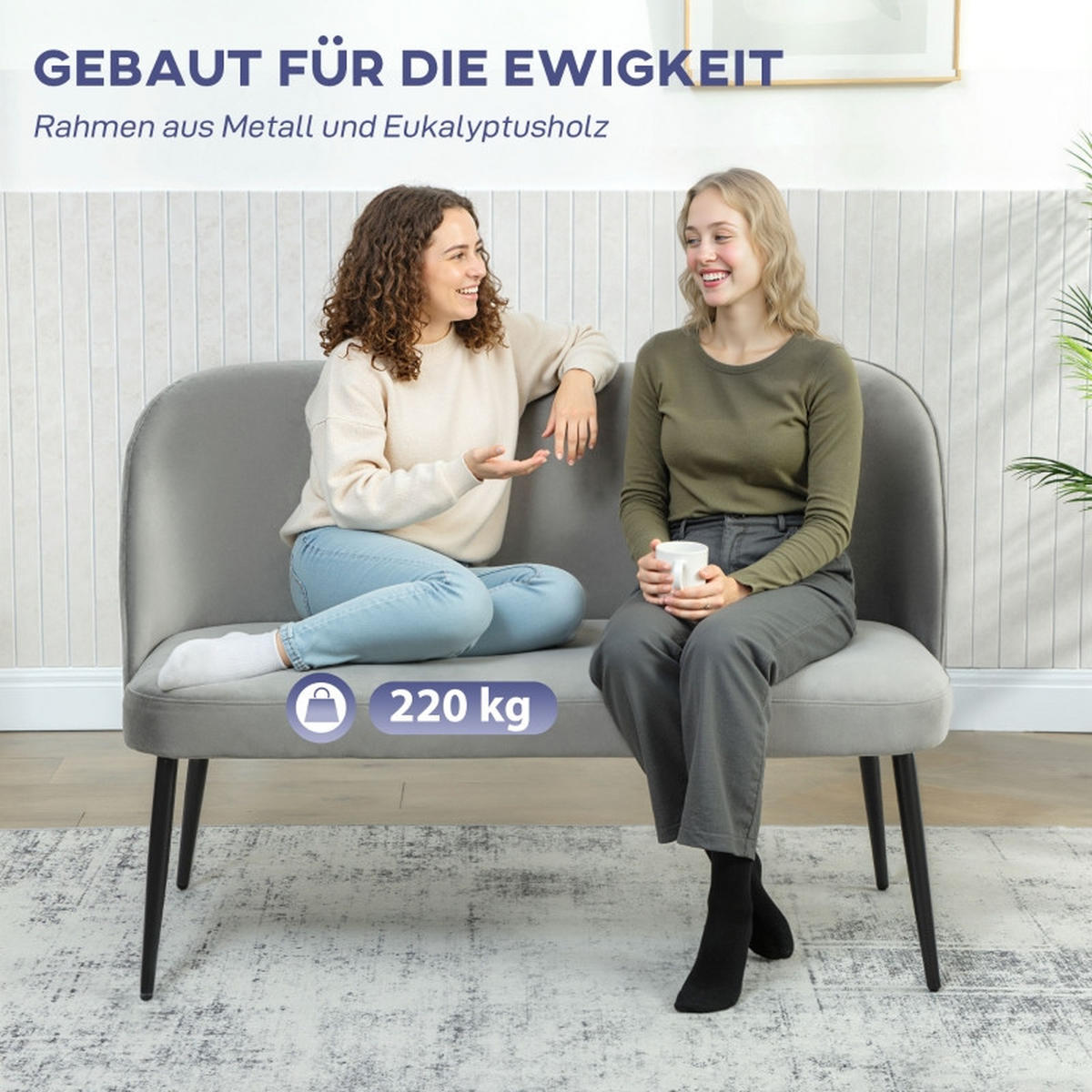 2-SITZER-SOFA mit Metall- & Holzrahmen 127/63/84,5 cm Grau - Grau, Metall (63/84.5/127cm) - Redom