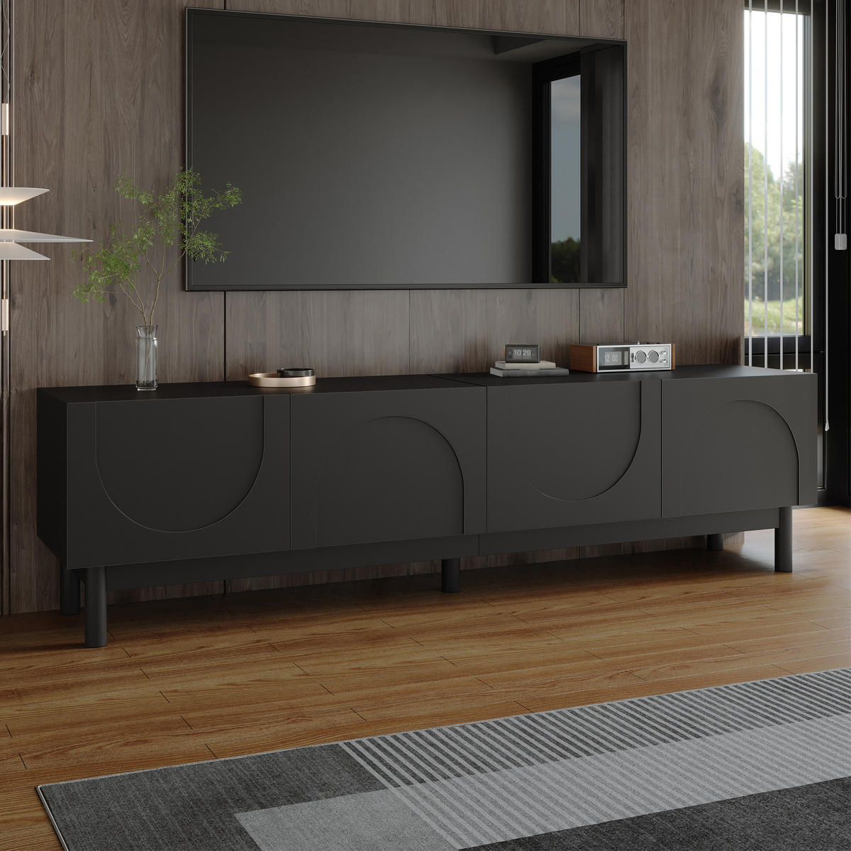 TV-SCHRANK mit 4 Türen 169 x 34 x 45,5 cm Schwarz - Schwarz, Holzwerkstoff (35/45.5/169cm) - Beauniv
