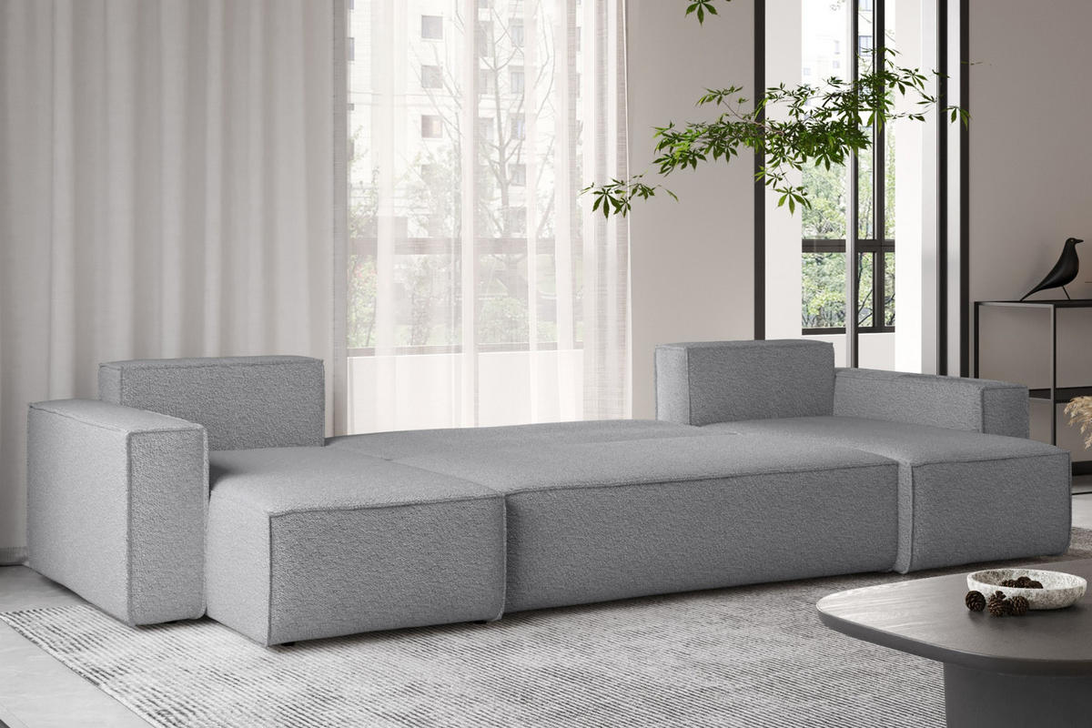 ECKSOFA Mit Schlaffunktion Und Bettkasten U-form BEST stoff Abriamo Grau - Grau, Holz (98/312cm) - Kaiser Möbel