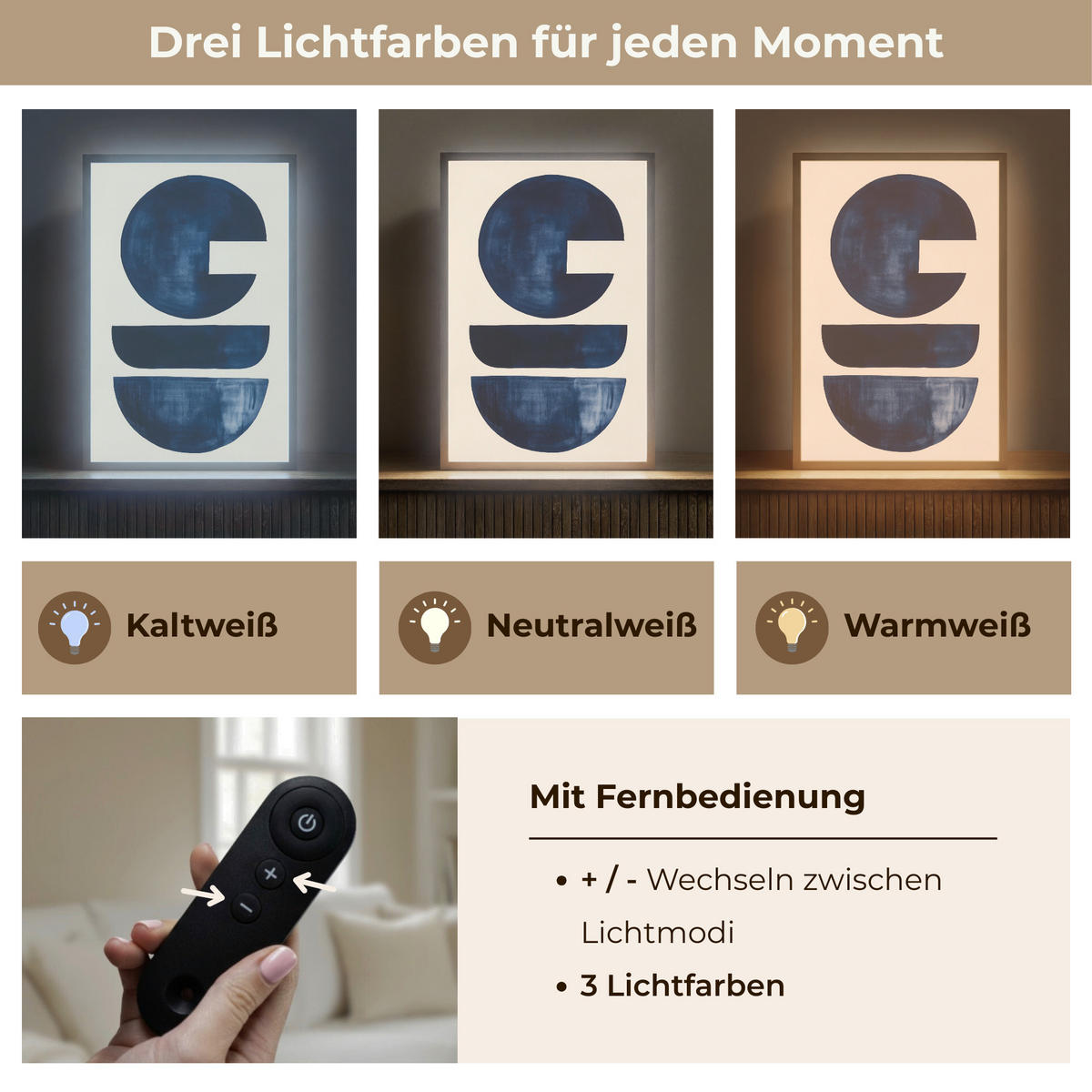 WANDLEUCHTE MIT AKKU Formen - Blau - Abstrakt 40x60 cm - Dunkelblau, Holzwerkstoff (40/60/8cm) - OnlyWow