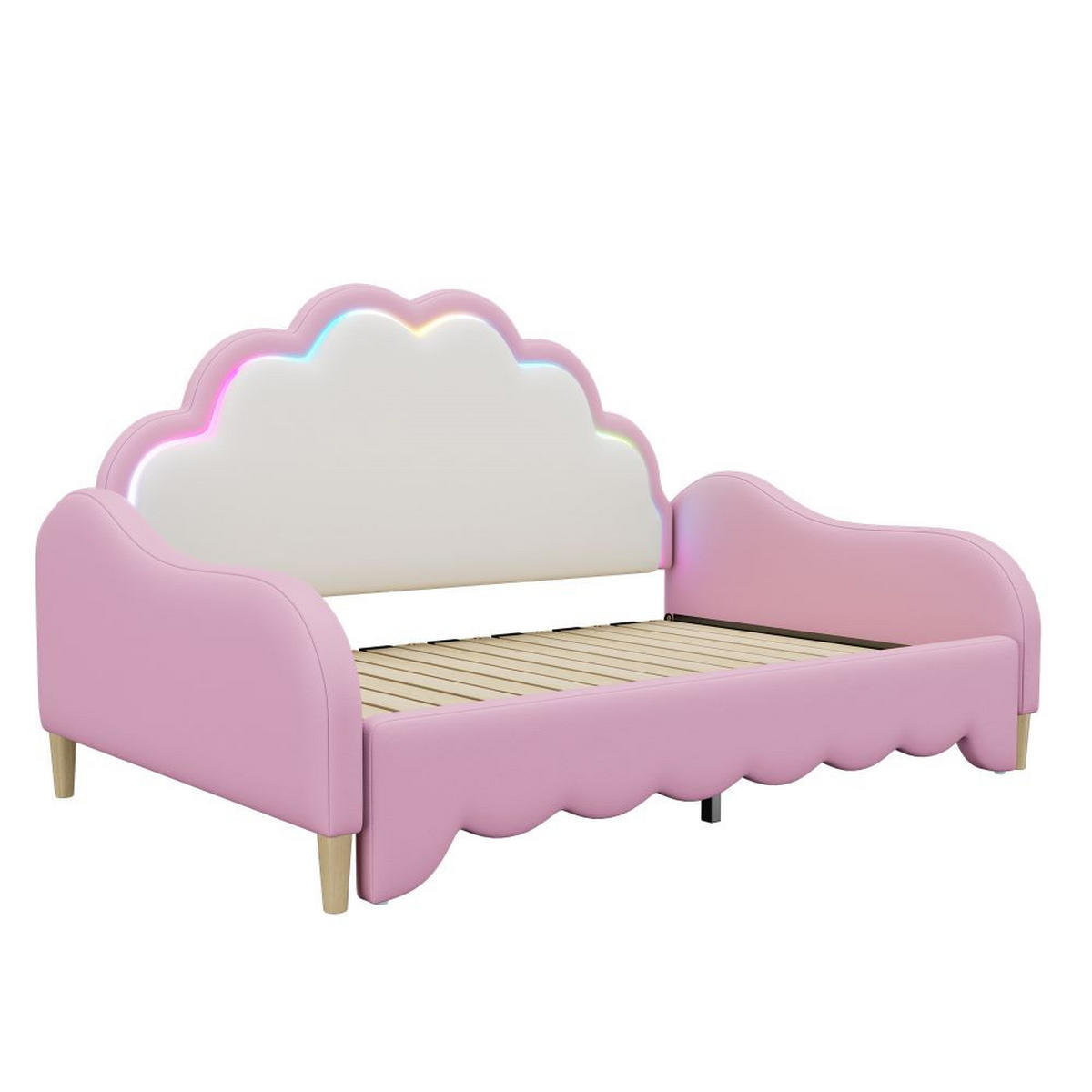 SOFABETT 140/200 cm in Rosa mit Matratze und Umgebungslicht - Pink, Leder/Holz (113/99/151cm) - KOMHTOM