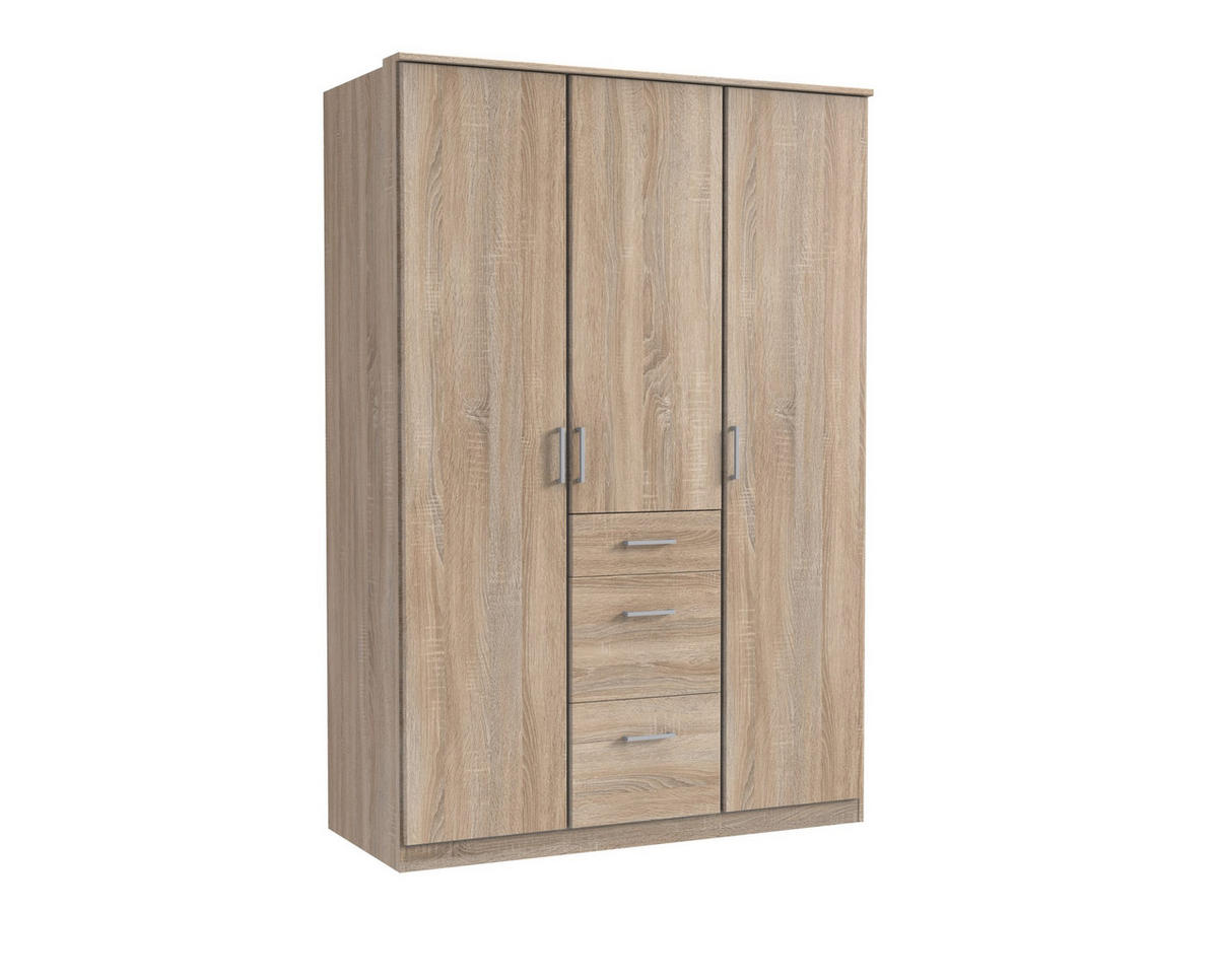 KLEIDERSCHRANK Click in Eiche Sägerau - Drehtürenschrank 135 cm Breite ohne Spiegel - Braun, Holzwerkstoff (135/199/58cm)