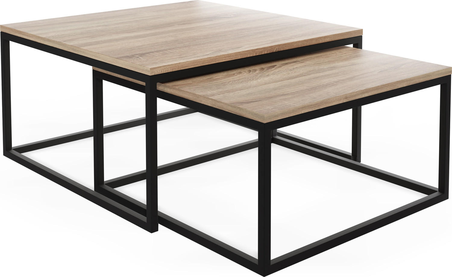 COUCHTISCHE Vella 2er-Set quadratisch, Sonoma Eiche 76/76/39cm + 66/66/34 cm - Schwarz/Braun, Holzwerkstoff/Metall (76/76/39cm) - WFL GROUP