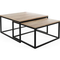 COUCHTISCHE Vella 2er-Set quadratisch, Sonoma Eiche 76/76/39cm + 66/66/34 cm - Schwarz/Braun, Holzwerkstoff/Metall (76/76/39cm) - WFL GROUP
