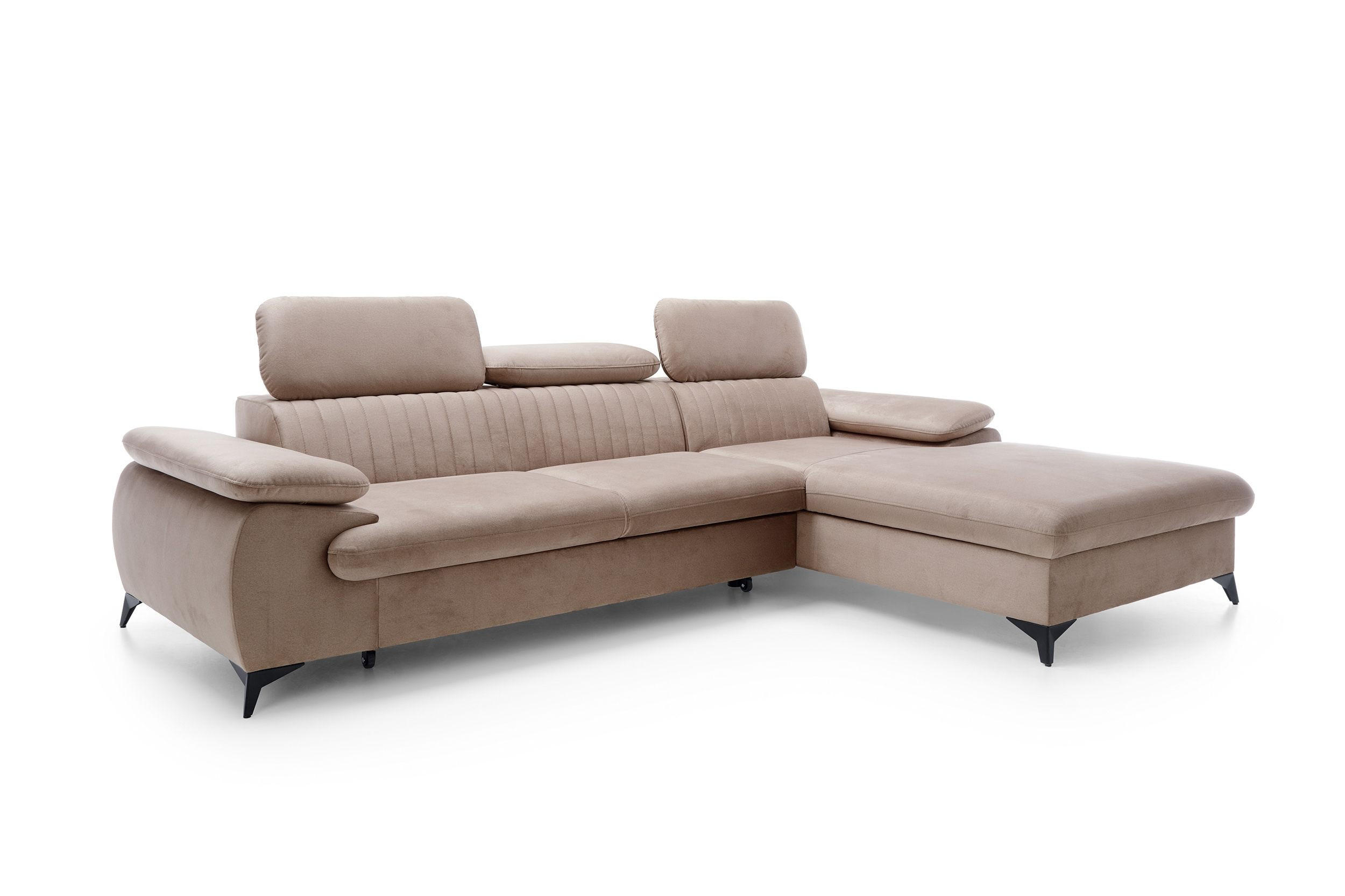 ECKSOFA FIORE Braun Velours-Stoff mit Schlaffunktion - Braun, Holz (280/193cm) - MASSENO
