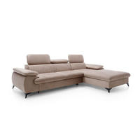 ECKSOFA FIORE Braun Velours-Stoff mit Schlaffunktion - Braun, Holz (280/193cm) - MASSENO