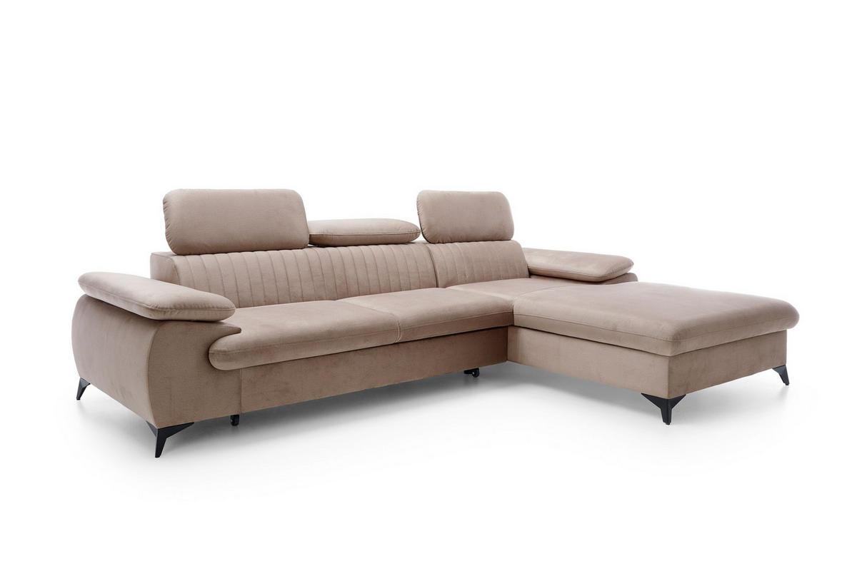 ECKSOFA FIORE Braun Velours-Stoff mit Schlaffunktion - Braun, Holz (280/193cm) - MASSENO