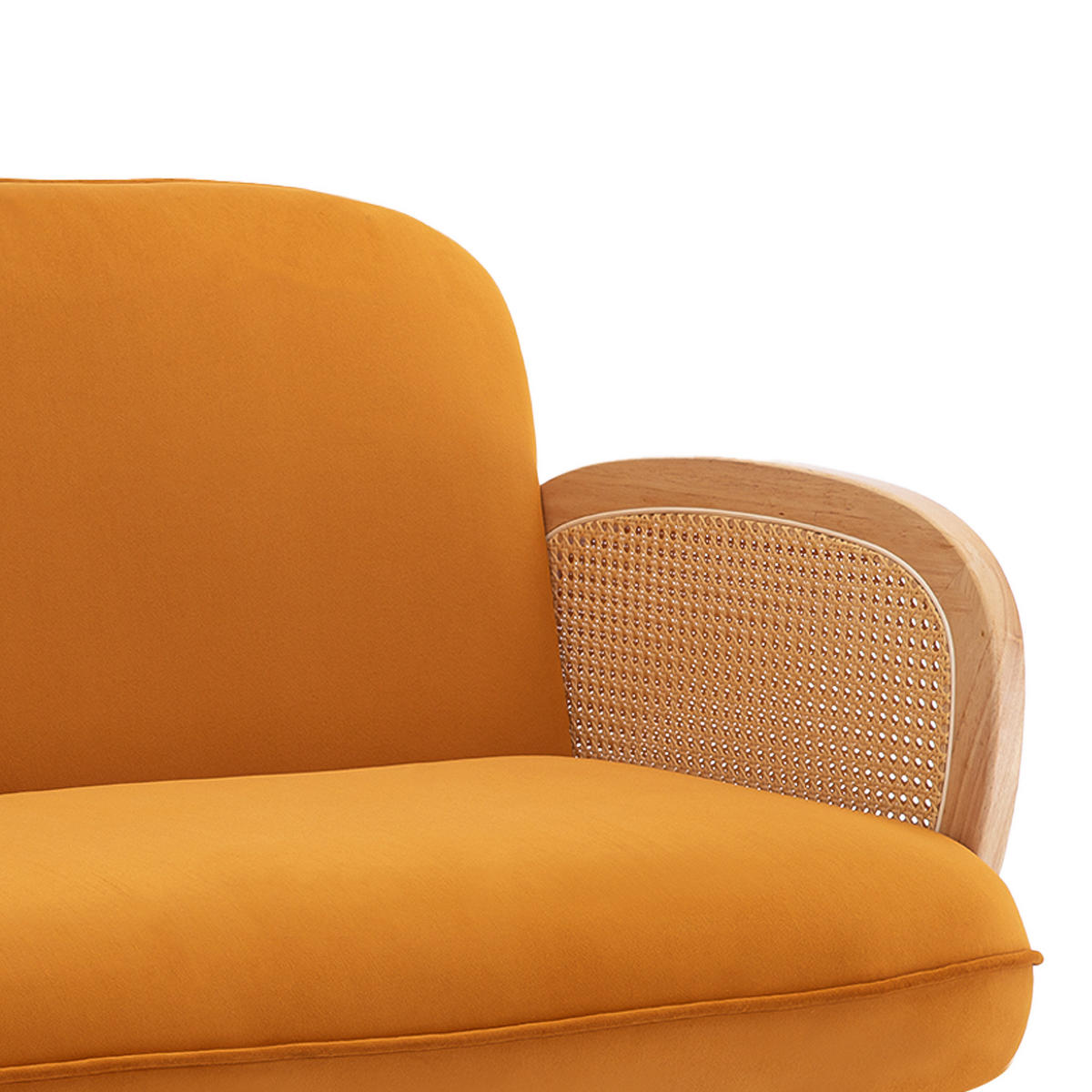 2-SITZER-SOFA Rosi Böhmisches aus Korbgeflecht und ockergelbem Samt - Dunkelgelb/Akaziefarben, Holz/Holzwerkstoff (125/83/79cm) - Sicaan